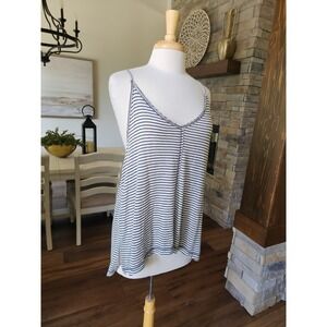 Billabong Striped Tank Top Casual Sleeveless V‎ Neck Top Large *hole